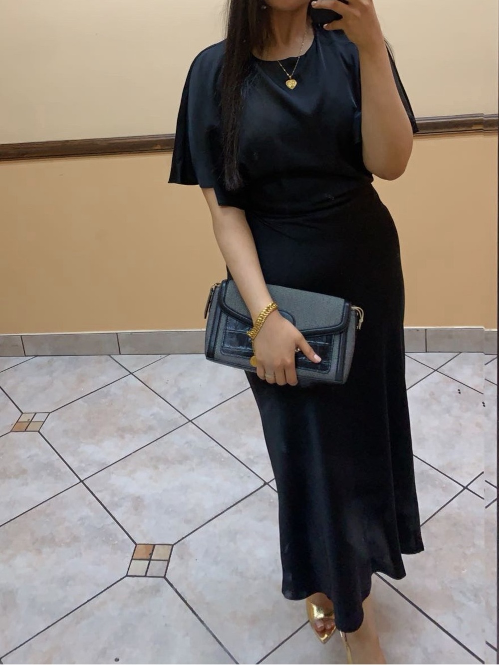 Express Black Maxi Dress with Cape Sleeves